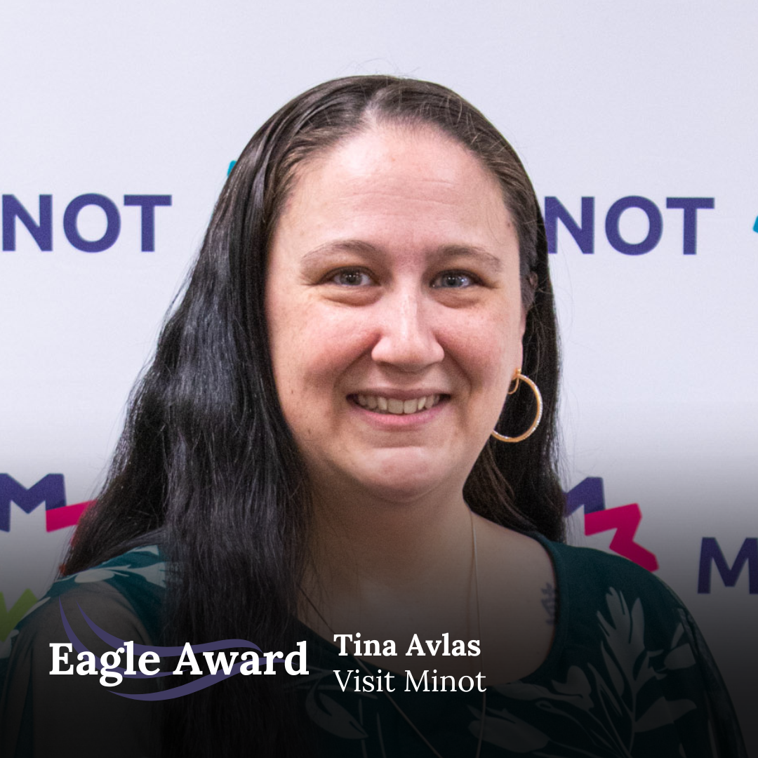 Tina’s nominator raved about her photography skills, cheerful personality, and great customer service for each and every person that visits the Scandinavian Heritage Park and Visitors Center. “Tina is patient and helpful as she lines up folks to take momentous photos. She’s also helpful assisting guests choose just the right souvenirs and gifts before going on their way. She’s a valuable employee promoting the Minot community.”  
